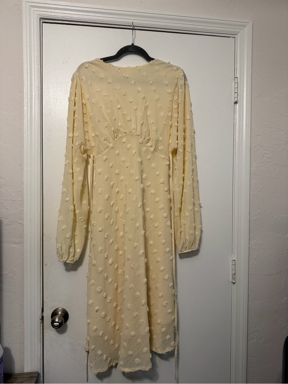 Chicwish Cream Long Sleeve Midi Dress with Textured Dots